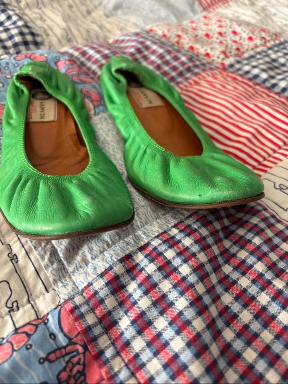 Lanvin Bright Green Leather Ballet Flats - Picture 3 of 13